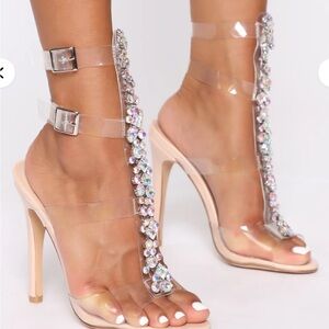 New Clear Stiletto Heels with Rhinestone Detailing